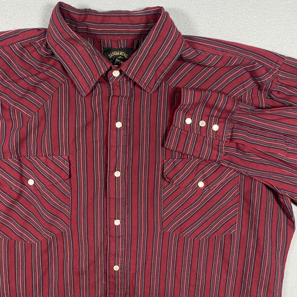 Vintage Saddle King Western Pearl Shirt Snap Mens Large Striped Long Sleeve